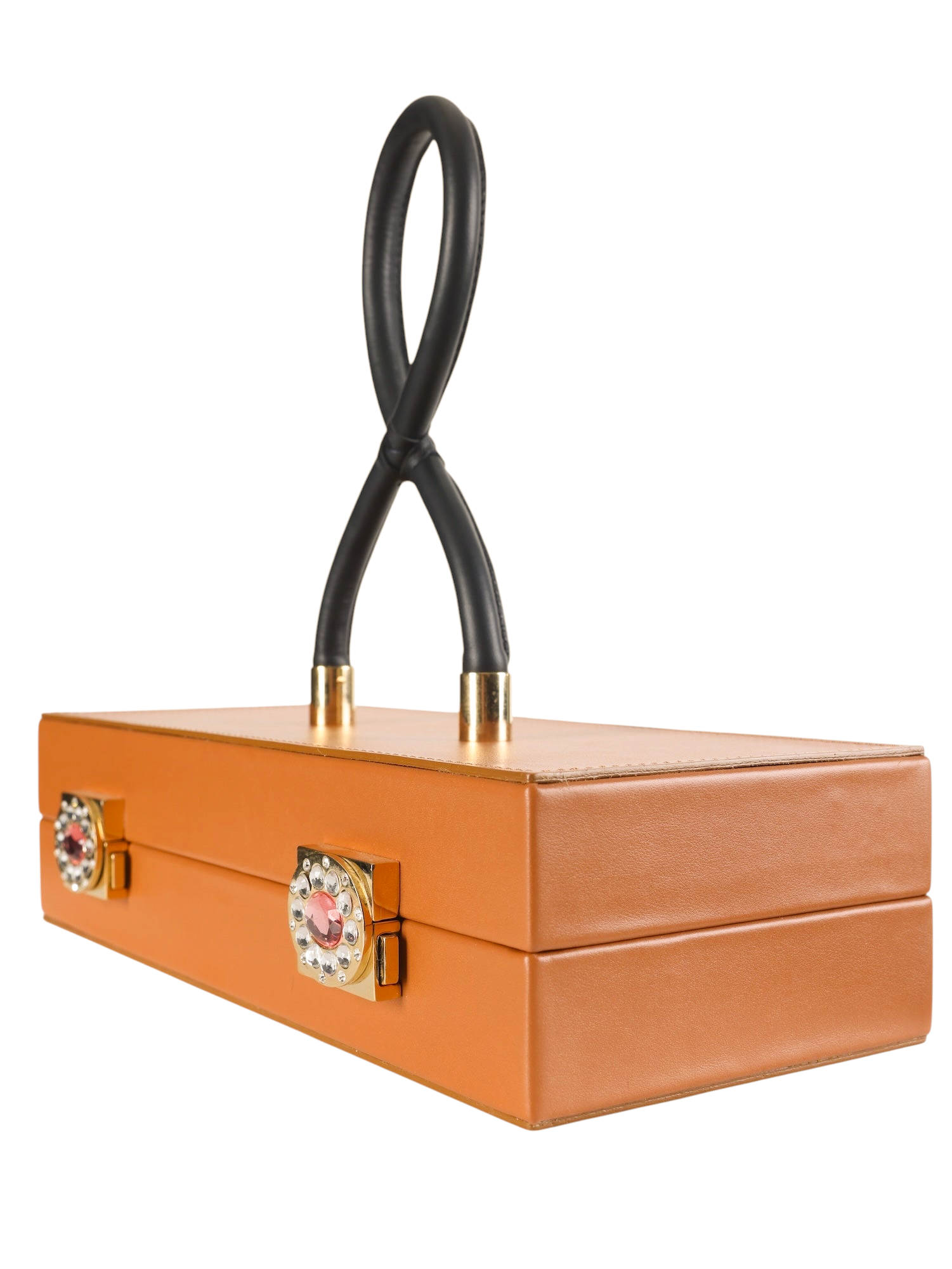 Sac femme haut de gamme en cuir caramel avec poignée noire